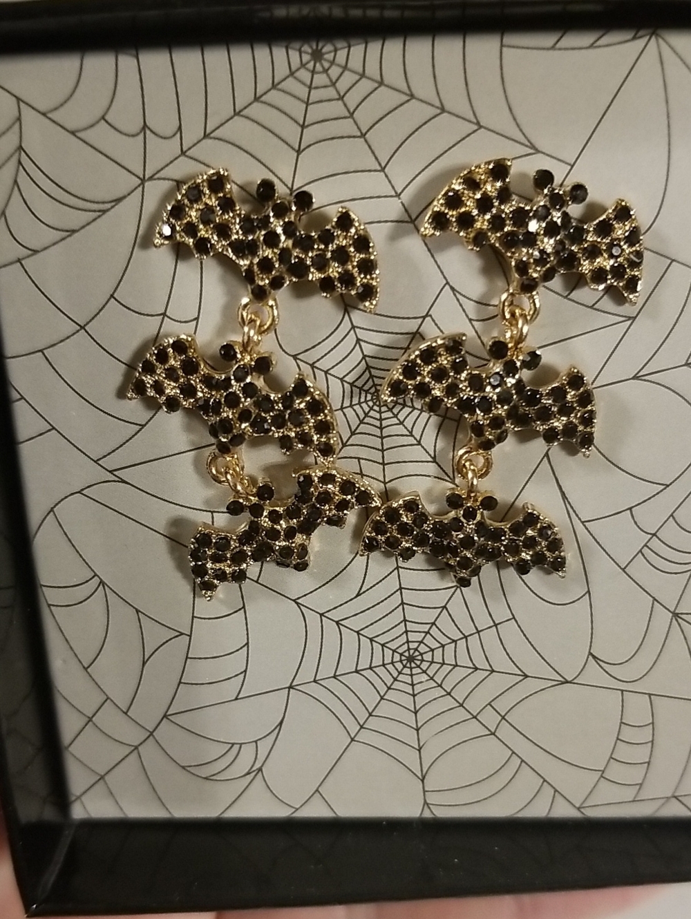 Gold and Black Bat Drop Earrings Halloween